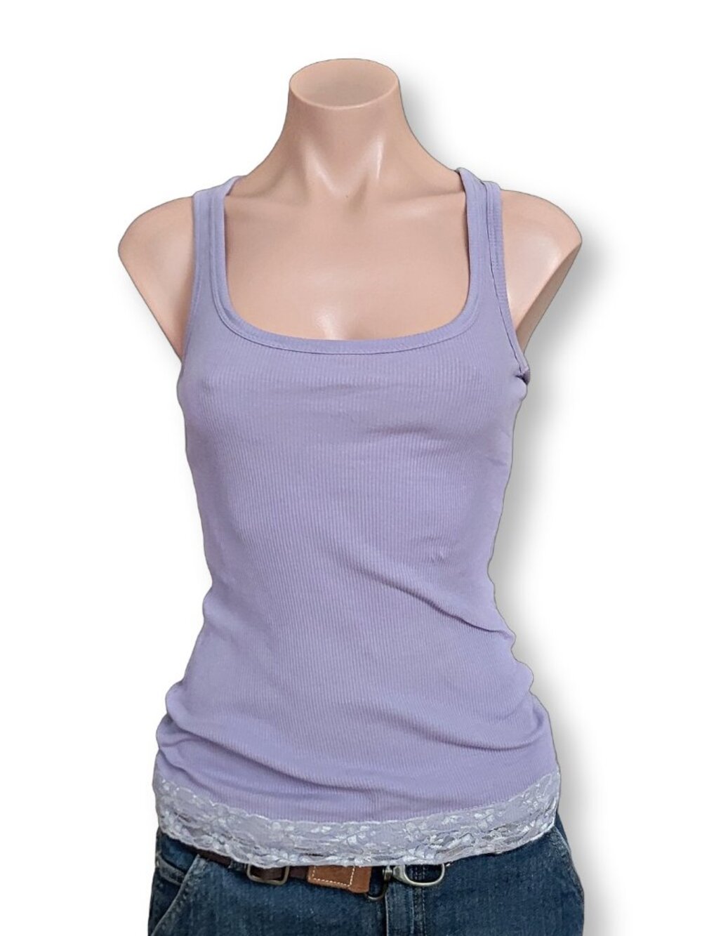 Suzy Blue Lace Trim Tank Top Camisole Y2K Coquette Summer Top (XS)